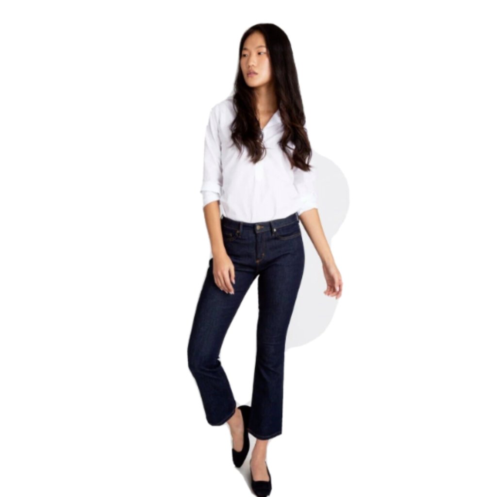 Ann Mashburn Nwt Flare Cropped 5Pocket Jeans Indigo Stretch Denim